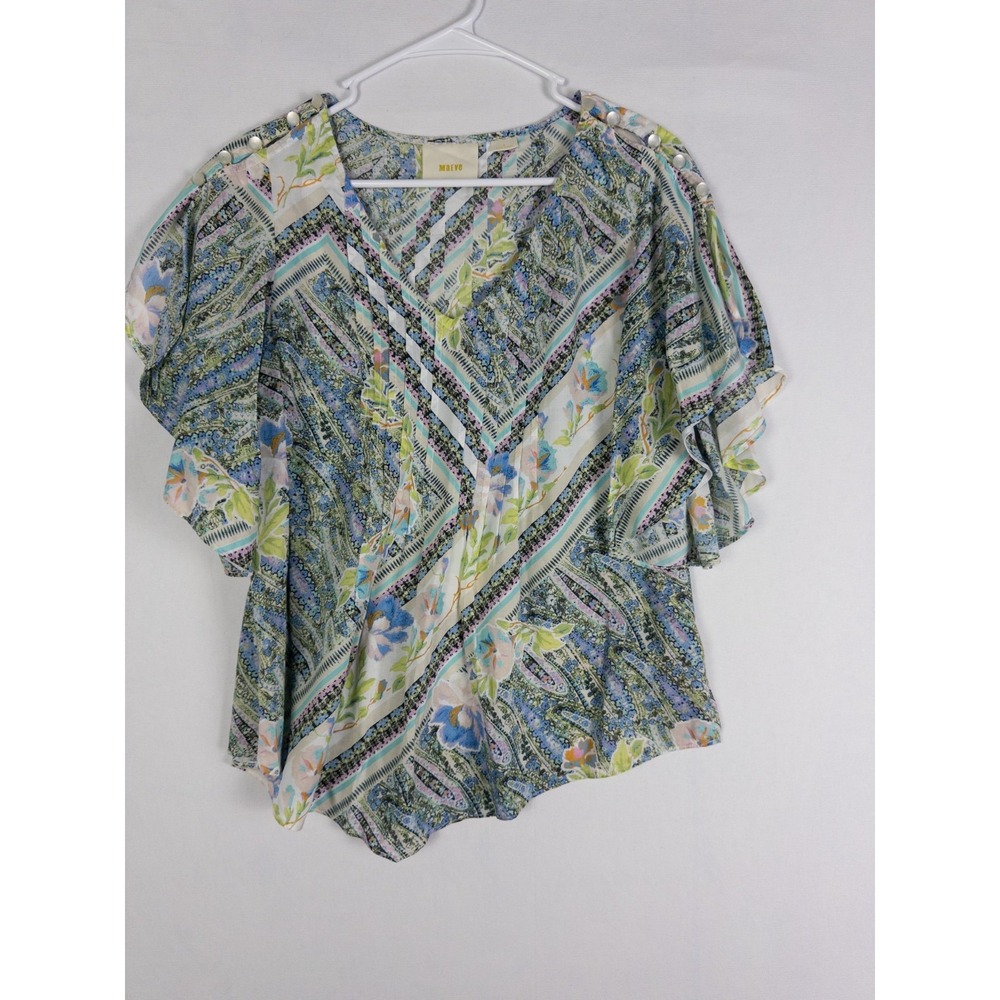 Maeve By Anthropologie aBlouse Womens 2 Boho V Neck Ruffle Colorful Floral